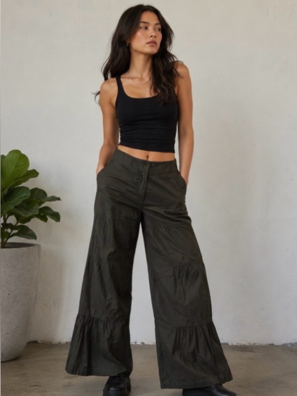 Wide Leg Tiered army green Pants